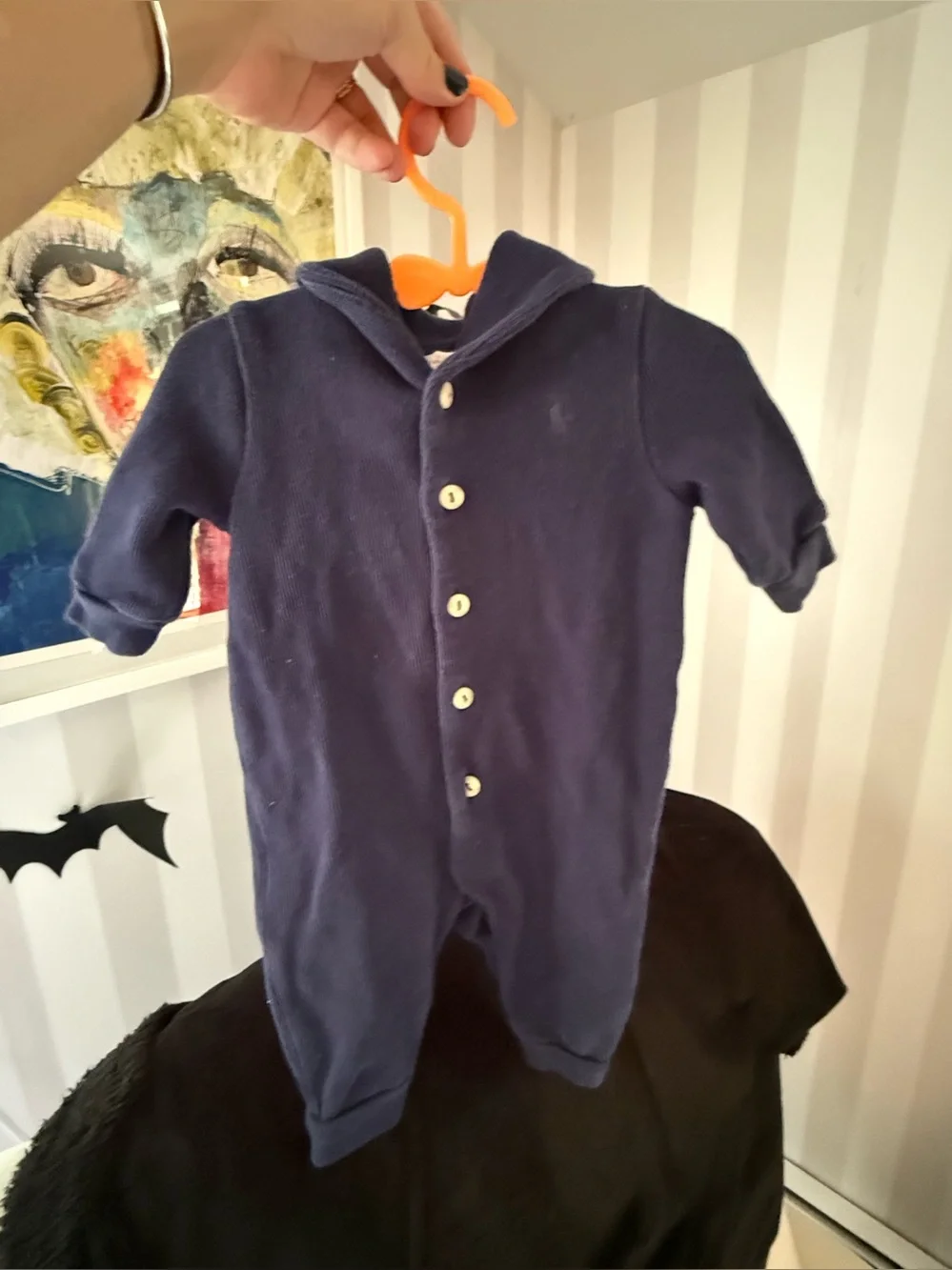 Ralph Lauren Navy Hooded One-Piece Bodysuit